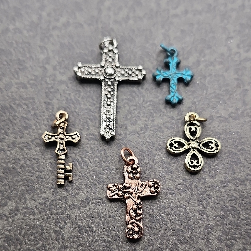 Assorted Cross Charm Necklace Pendants - Mixed Metal and Turquoise Colors